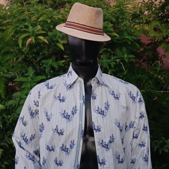 VISCONTI UOMO MEN'S SEERSUCKER BLEND FLORAL ACCENTED LUXURY SHIRT